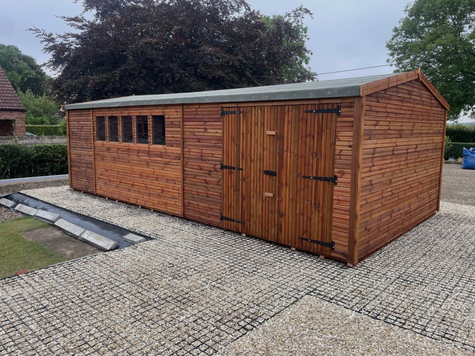 19x12 Heavy Duty Apex Garden Shed with Double Doors and Five Windows